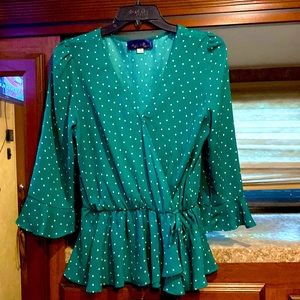 Blue Rain Brand. From Francesca's. Size Medium. Green blouse/white polka dots.